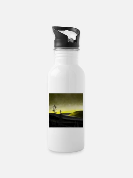 Landschaft im Morgenlicht - Trinkflasche mit integriertem Trinkhalm - Weiß
