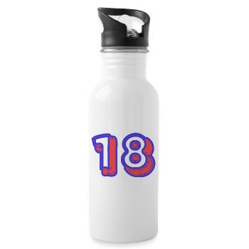 18. 18 YEARS OLD. 18th ANNIVERSARY. 18 BIRTHDAY. - Water bottle with straw - white - Right