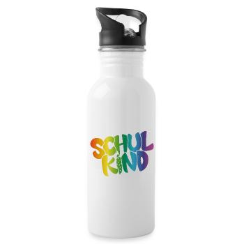 Schulkind Regenbogenfarben - Trinkflasche mit integriertem Trinkhalm - Weiß - Rechts