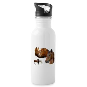 Pferde Wild Hengst & Stute Pferd und Ponys Kopf - Trinkflasche mit integriertem Trinkhalm - Weiß - Rechts