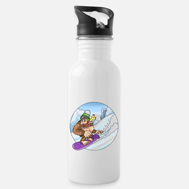 Süßer Gorilla beim Snowboarden Schnee Landschaft - Trinkflasche mit integriertem Trinkhalm - Weiß