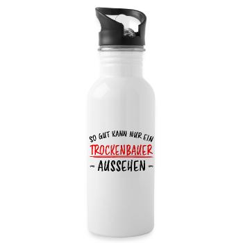 Trockenbauer Lustiger Spruch Handwerker Geschenk - Trinkflasche mit integriertem Trinkhalm - Weiß - Rechts