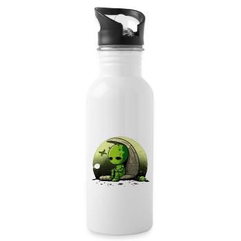 Sad alien - Water bottle with straw - white - Right