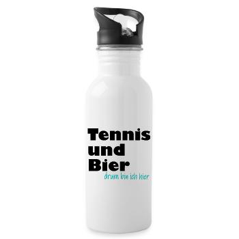 tennis und bier drum bin ich hier schwarz - Trinkflasche mit integriertem Trinkhalm - Weiß - Rechts