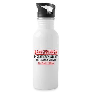 Bauherrin Geschenk Lustiger Spruch Hausbau Bauherr - Trinkflasche mit integriertem Trinkhalm - Weiß - Rechts