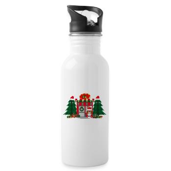 Nikolaus Shop mit Tannen und Geschenken. - Trinkflasche mit integriertem Trinkhalm - Weiß - Rechts