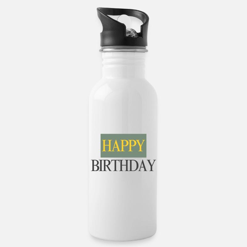 Happy Birthday - Trinkflasche mit integriertem Trinkhalm - Weiß