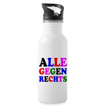Alle gegen rechts - Trinkflasche mit integriertem Trinkhalm - Weiß - Rechts