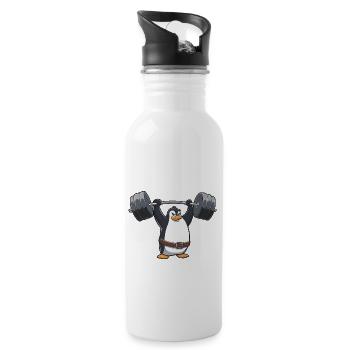 Strong Penguin Workout Dumbbell Comic Style - Water bottle with straw - white - Right