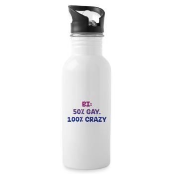 Half Bi Half Gay Crazy Joke Bisexual Pun LGBTQ - Trinkflasche mit integriertem Trinkhalm - Weiß - Rechts