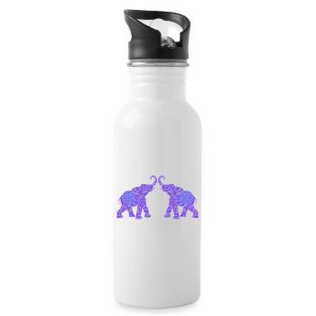 Merveilleux travail de points - Deux ÉLÉPHANTS 1 - Gourde avec paille intégrée - blanc - Droite