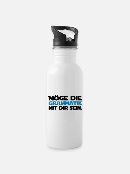 Möge die Grammatik mit dir sein - Deutsch Lehrer - Trinkflasche mit integriertem Trinkhalm - Weiß