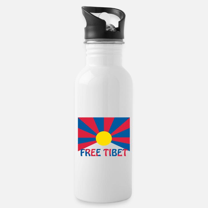free tibet flagge - Trinkflasche mit integriertem Trinkhalm - Weiß