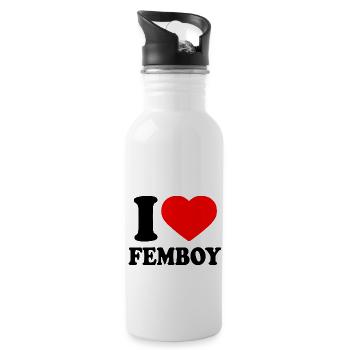 I love femboy - Trinkflasche mit integriertem Trinkhalm - Weiß - Rechts