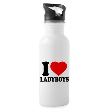 I love ladyboys - Trinkflasche mit integriertem Trinkhalm - Weiß - Rechts