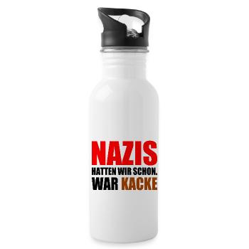 nazis hatten wir schon war kacke - Trinkflasche mit integriertem Trinkhalm - Weiß - Rechts