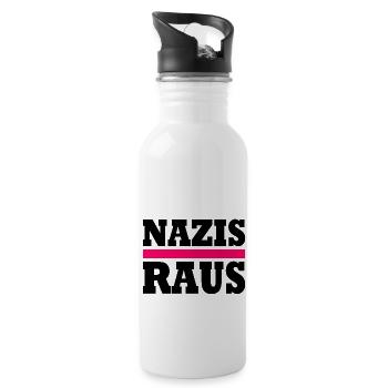 Nazis raus - Trinkflasche mit integriertem Trinkhalm - Weiß - Rechts