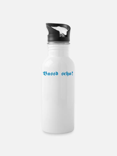 Bassd scho, 1fb - Trinkflasche mit integriertem Trinkhalm - Weiß
