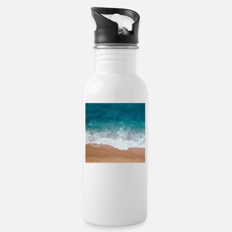 Blue sea and sand - Water bottle with straw - white