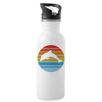 Vintage retro stripe dolphin silhouette - Water bottle with straw - white - Right