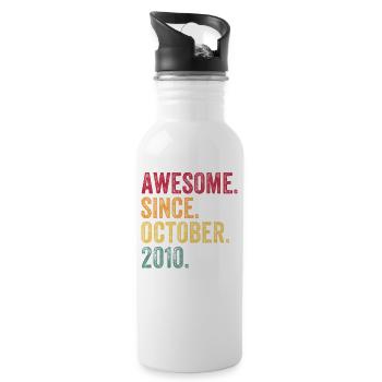 Awesome Since October 2010 10th Birthday - Water bottle with straw - white - Right