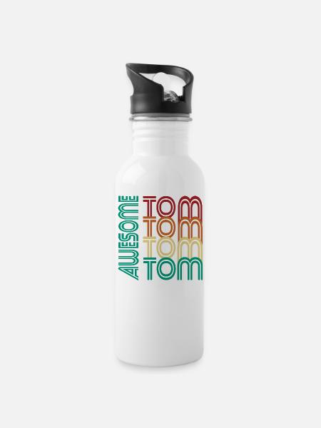 TOM Awesome Vorname T-Shirt Personalisiertes Tom-Geschenk - Trinkflasche mit integriertem Trinkhalm - Weiß