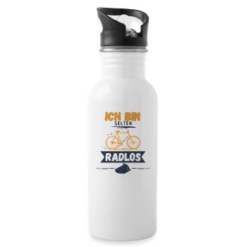Ich bin selten radlos - Trinkflasche mit integriertem Trinkhalm - Weiß - Rechts