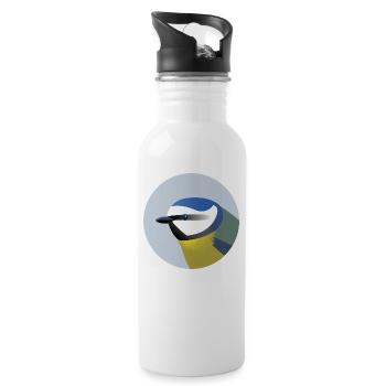 Blaumeise Vogel Porträt / Illustration - Trinkflasche mit integriertem Trinkhalm - Weiß - Rechts