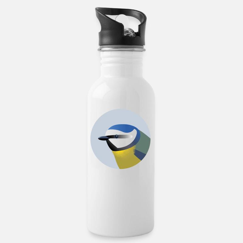 Blaumeise Vogel Porträt / Illustration - Trinkflasche mit integriertem Trinkhalm - Weiß