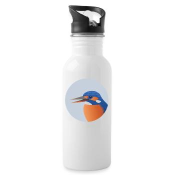 Eisvogel Vogel Porträt Grafik / Illustration - Trinkflasche mit integriertem Trinkhalm - Weiß - Rechts