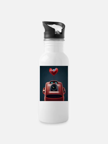 Robot Love - Gourde avec paille intégrée - blanc