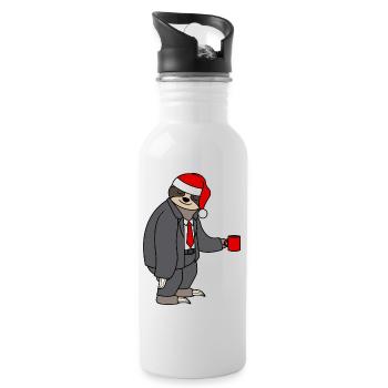 Sloth Suit Office Christmas Hat Santa Claus - Water bottle with straw - white - Right