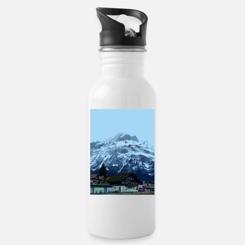 Swiss Mountains - Grindelwald Valley - Trinkflasche mit integriertem Trinkhalm - Weiß