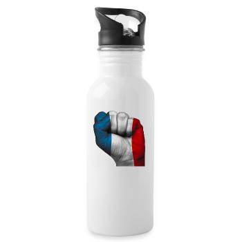 Drapeau français peint sur un poing fermé. - Gourde avec paille intégrée - blanc - Droite