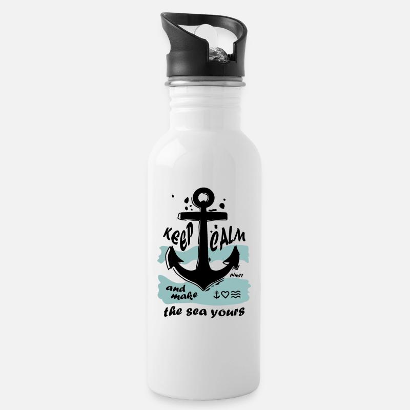 Mer Restez calme - Gourde avec paille intégrée - blanc