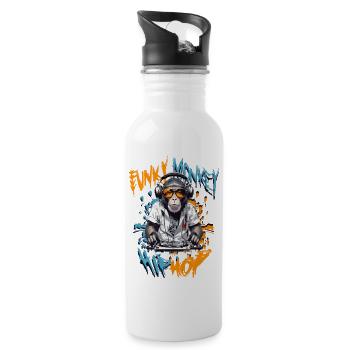 Affen Hip Hop - Trinkflasche mit integriertem Trinkhalm - Weiß - Rechts