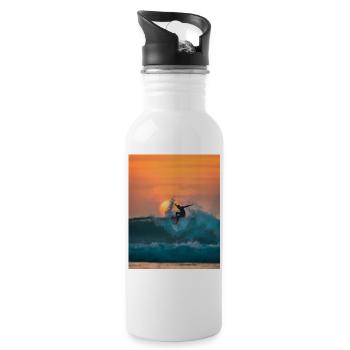 surfer riding on waves - Trinkflasche mit integriertem Trinkhalm - Weiß - Rechts