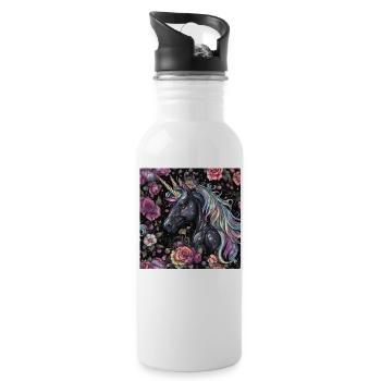 Conception de licorne noire - Gourde avec paille intégrée - blanc - Droite
