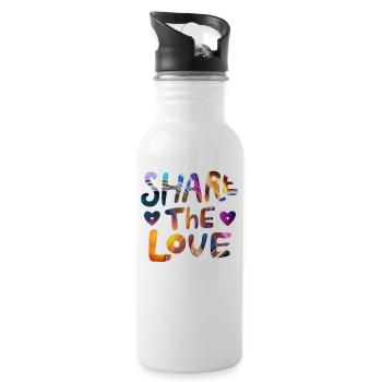 Share the love - make the world a better place - Water bottle with straw - white - Right