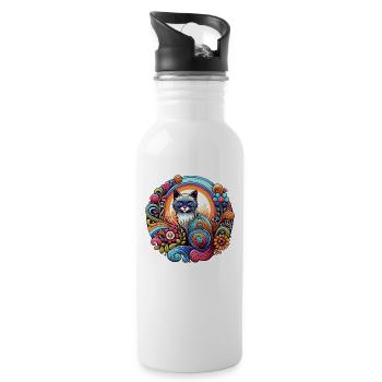 Katze 70er Jahre - Trinkflasche mit integriertem Trinkhalm - Weiß - Rechts