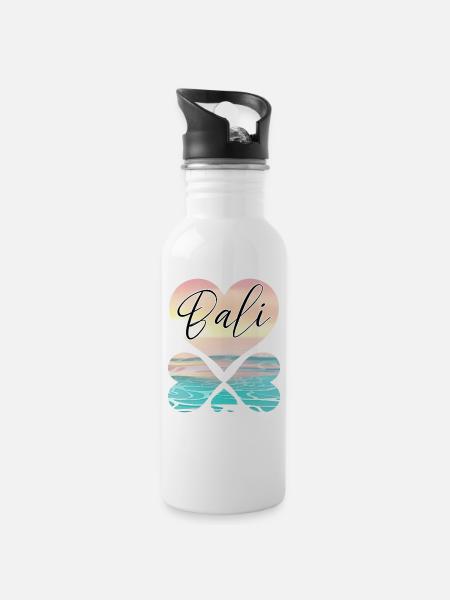Bali - Indonesien - Trinkflasche mit integriertem Trinkhalm - Weiß