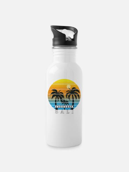 Bali - Indonesien - Trinkflasche mit integriertem Trinkhalm - Weiß