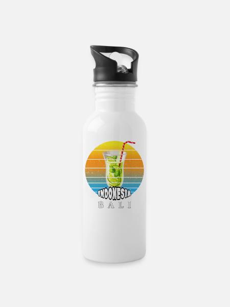 Bali - Indonesien - Trinkflasche mit integriertem Trinkhalm - Weiß