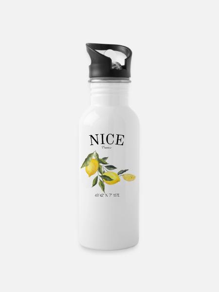 Nice - France - Côte d’azur - Cadeau - Gourde avec paille intégrée - blanc
