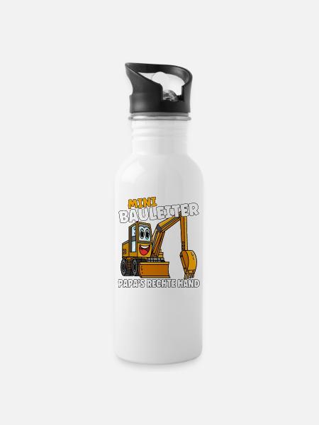 Kleiner Bauleiter Papas rechte Hand - Trinkflasche mit integriertem Trinkhalm - Weiß