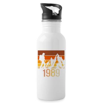 Hiking since 1989, Vintage Birthday Gift - Water bottle with straw - white - Right
