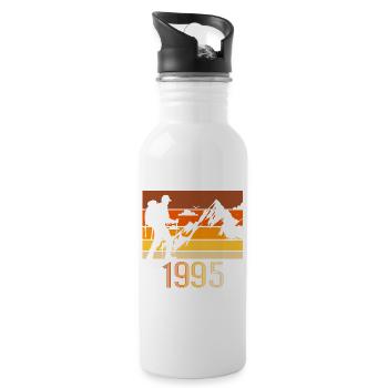Hiking since 1995, Vintage Birthday Gift - Water bottle with straw - white - Right