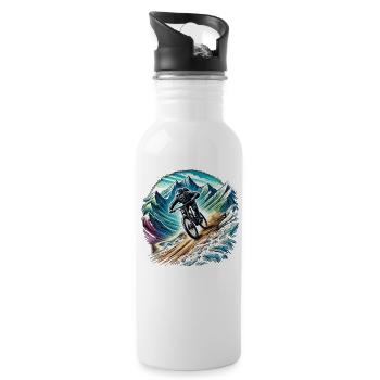 Mountain bikers in the mountains - Water bottle with straw - white - Right