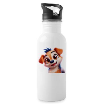 Pixar-Style Cartoon Dog - Trinkflasche mit integriertem Trinkhalm - Weiß - Rechts