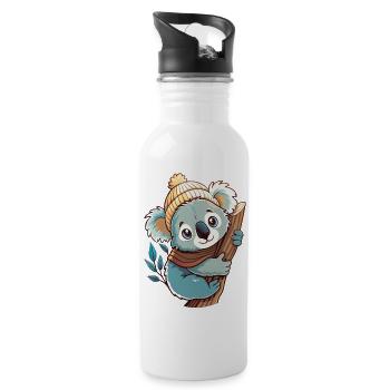 Niedlicher Koala mit Schal und Pudelmütze. - Trinkflasche mit integriertem Trinkhalm - Weiß - Rechts